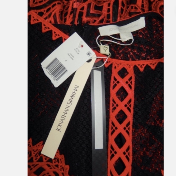 Jonathan Simkhai Red Black Lace High Low Party Cocktail Dress Nwt 6 - Picture 3 of 8